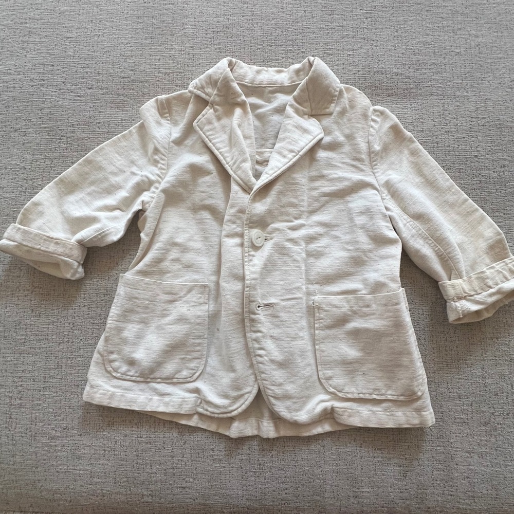 Vintage Toddler Cream Linen Blend Blazer Jacket Two Button Patch Pockets